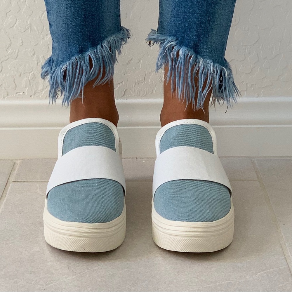 NIB Ash Blue Neoprene Comfort Slip On Sneakers - Picture 3 of 7